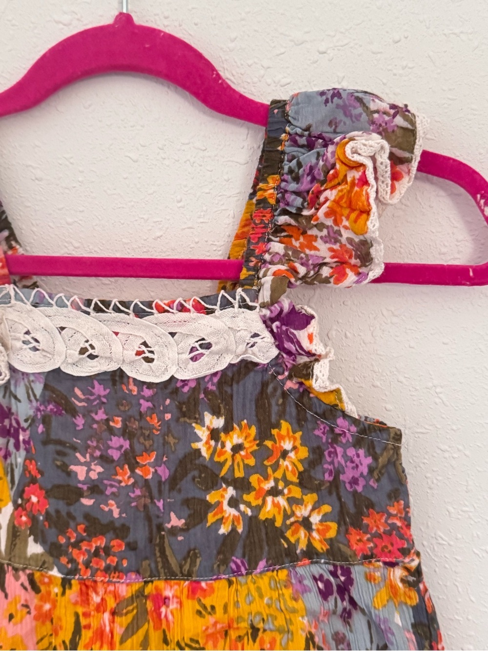 Mimi & Maggie Sundress Patchwork Floral Print Yellow, Purple & Blue Cotton 3T - Picture 4 of 7